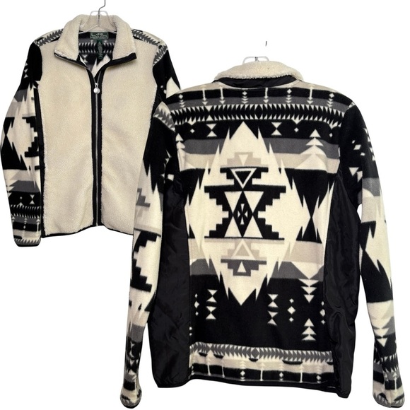 L-RL Lauren Active Ralph Lauren Aztec Southwestern Geometric Fleece Jacket M - Picture 1 of 13